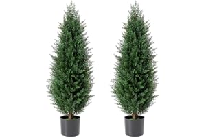 FUBODUN 3.2-FT UV Rated -Cedar Trees Artificial-Artificial Trees for Outdoors -Faux Plants Outdoor - Perfect for Enhancing Your Outdoor Space (Pack of 2)