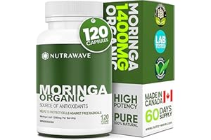 Nutrawave Organic Moringa Leaf Capsules 1200mg (2 x 600mg) for Liver Detox Cleanse, Gut Health, Hormone Balance, Gluten Free,