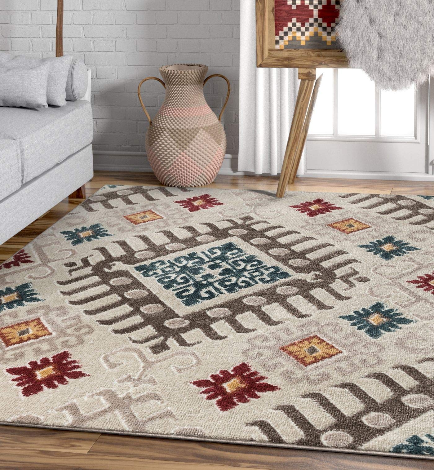Well Woven Moroccan Ikat Area Rug Multicolor 3x5 4x6 (3'11" x5'3)
