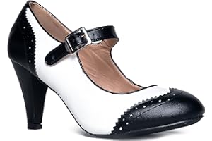 J. Adams Mary Jane Oxford Pumps - Cute Low Kitten Heels - Retro Round Toe Shoe with Ankle Strap - Kym
