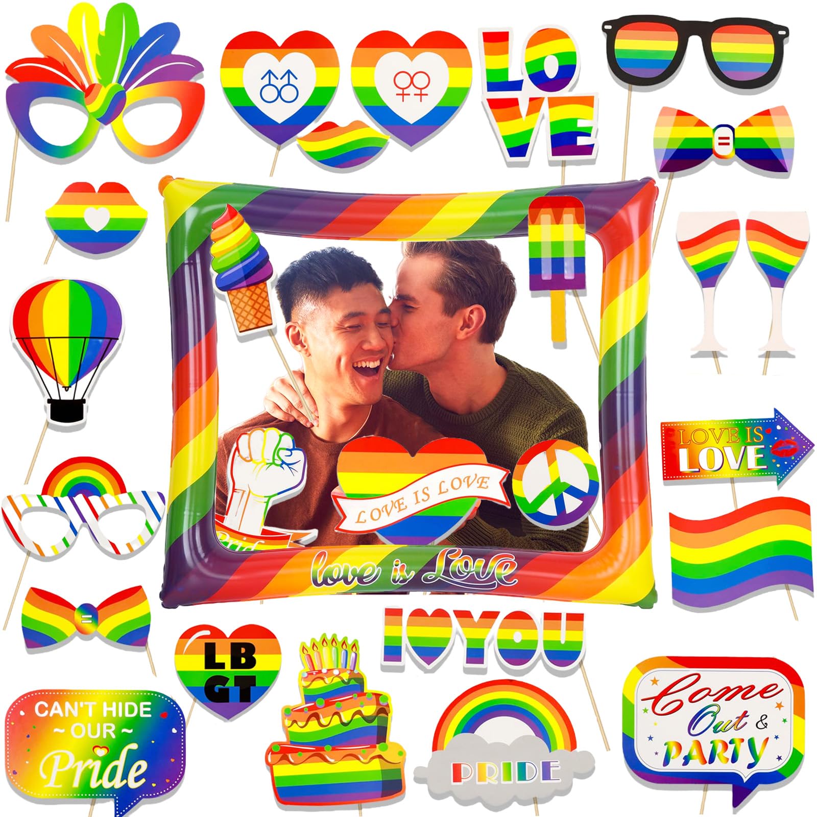 POPOYU 27Pcs Rainbow Party Photo Booth Props,Gay Pride LGBT RainbowParty Photo Booth Props Kit,Rainbow PhotoBooth Props Accessories for Gay Pride Day RainbowParty PhotoBooth Supplies โ image 1