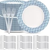 Charmount 300 Pcs Dessert Paper Plates Sets - Disposable Dinnerware Sets for 150 Guests, 150 Plates, 150 Clear Plastic Forks, Tableware for Party, Daily Use, Camping
