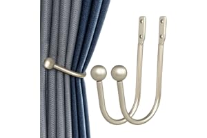 HEMOUR Curtain Holdback, 2 Pcs Wall Mounted Drapery Tiebacks with Screws, Heavy Duty Metal Decorative Window Drapery Holder Curtain Hook, Silver