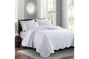 MOONLIGHT20015 Quilt King Size (106" x 96") with 2 Pillow Shams (20" x 36"+2") for Summer - 3 Pcs Lightweight Bedding Set Reversible Coverlet Embossed Quilted Bedspread (White)