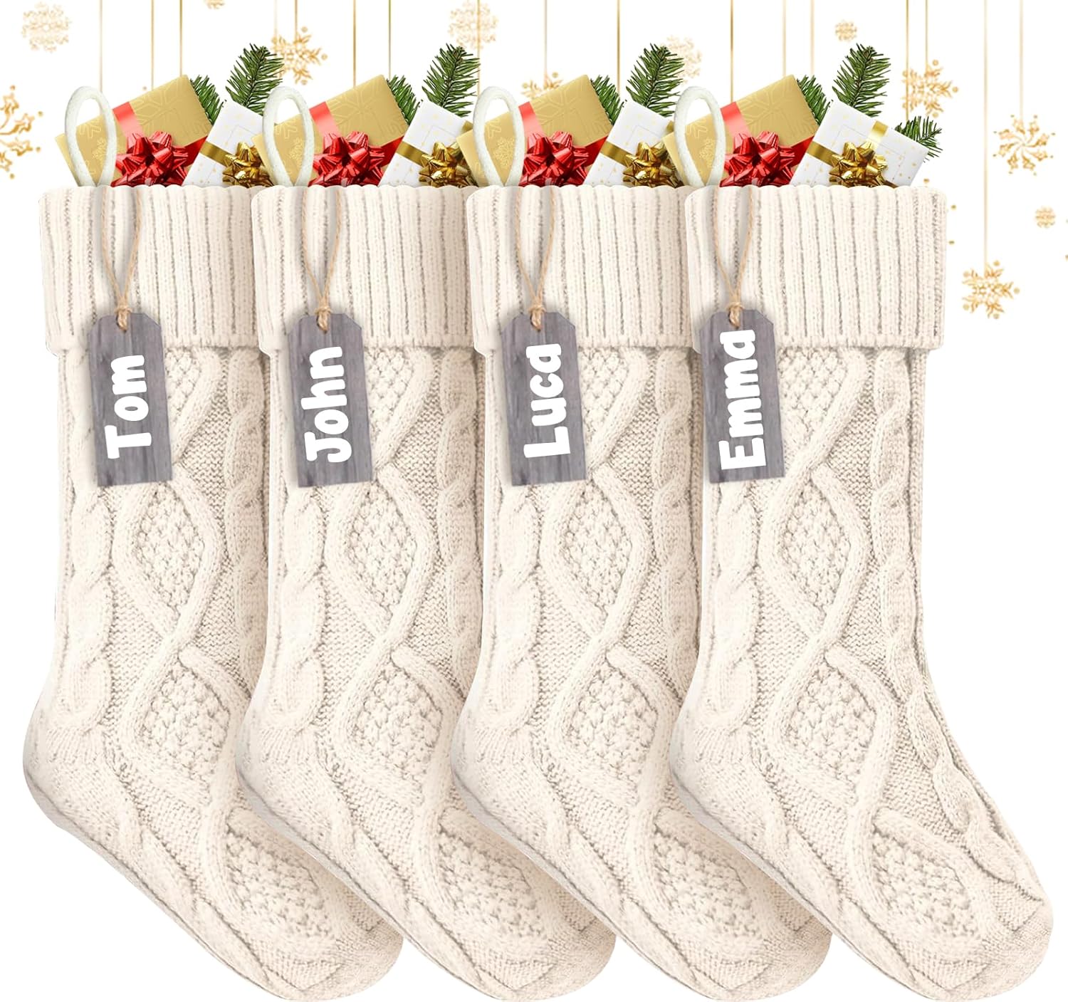 Stockings & Holders - ZIFTY Christmas Stockings 4 Pack 18 Inches Large Decor Knitted Xmas Stocking Soft Warm Double-Sided Classic Decoration for Family Holiday Party Christmas Ornaments(Ivory)