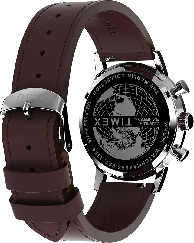 Marlin Chronograph - relógio masculino de 40mm, correia de libertação rápida em pele castanha, mostrador azul, caixa em aço inoxidável TW2W10200
