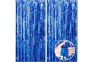 CANREVEL 2 Pack 3.3x8.2 Feet Dark Blue Foil Fringe Backdrop Curtains, Tinsel Streamers for Ocean Birthday Party Decorations, Graduation, Halloween, Under The Sea, Disco Party