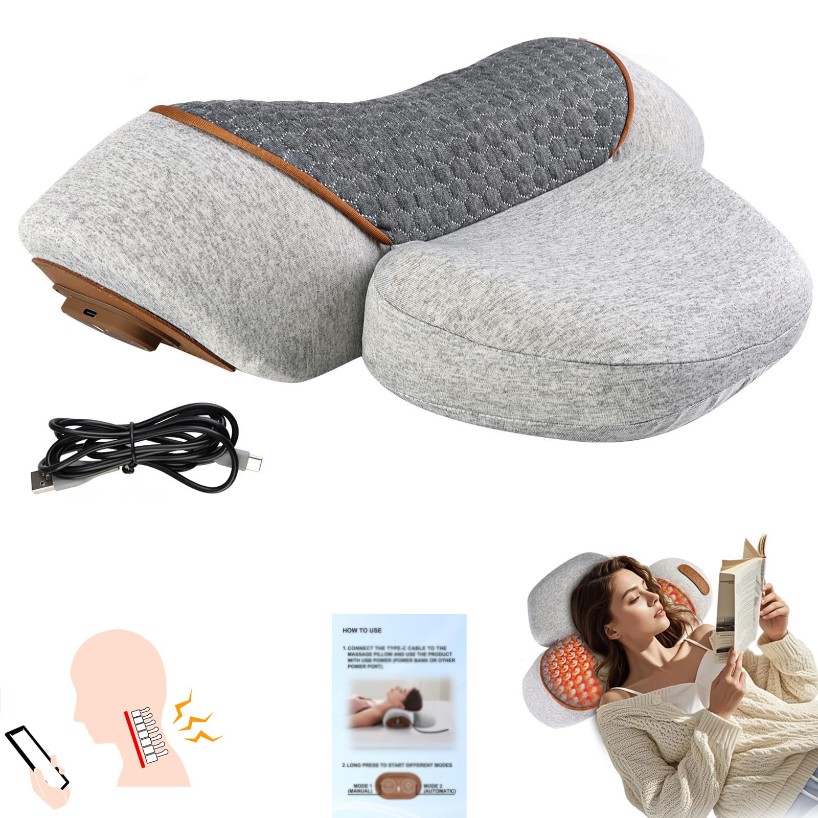 Photo 1 of 3-in-1 Neck Massager Pillow with Heating and Cervical Traction, Pillow Massage Neck Hump for Shoulder Pain, Ergonomic Shoulder Massage Pillows, Cervical Traction Suppor (with Instruction Manual)