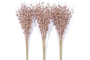 GRMIKBU 24-Pack Champagne Christmas Tree Ornaments, Christmas Tree Picks, Artificial Glitter Branches 17 Inch Christmas Berry Branches for Christmas Tree, Vase, Holiday, Wedding, Party Decor