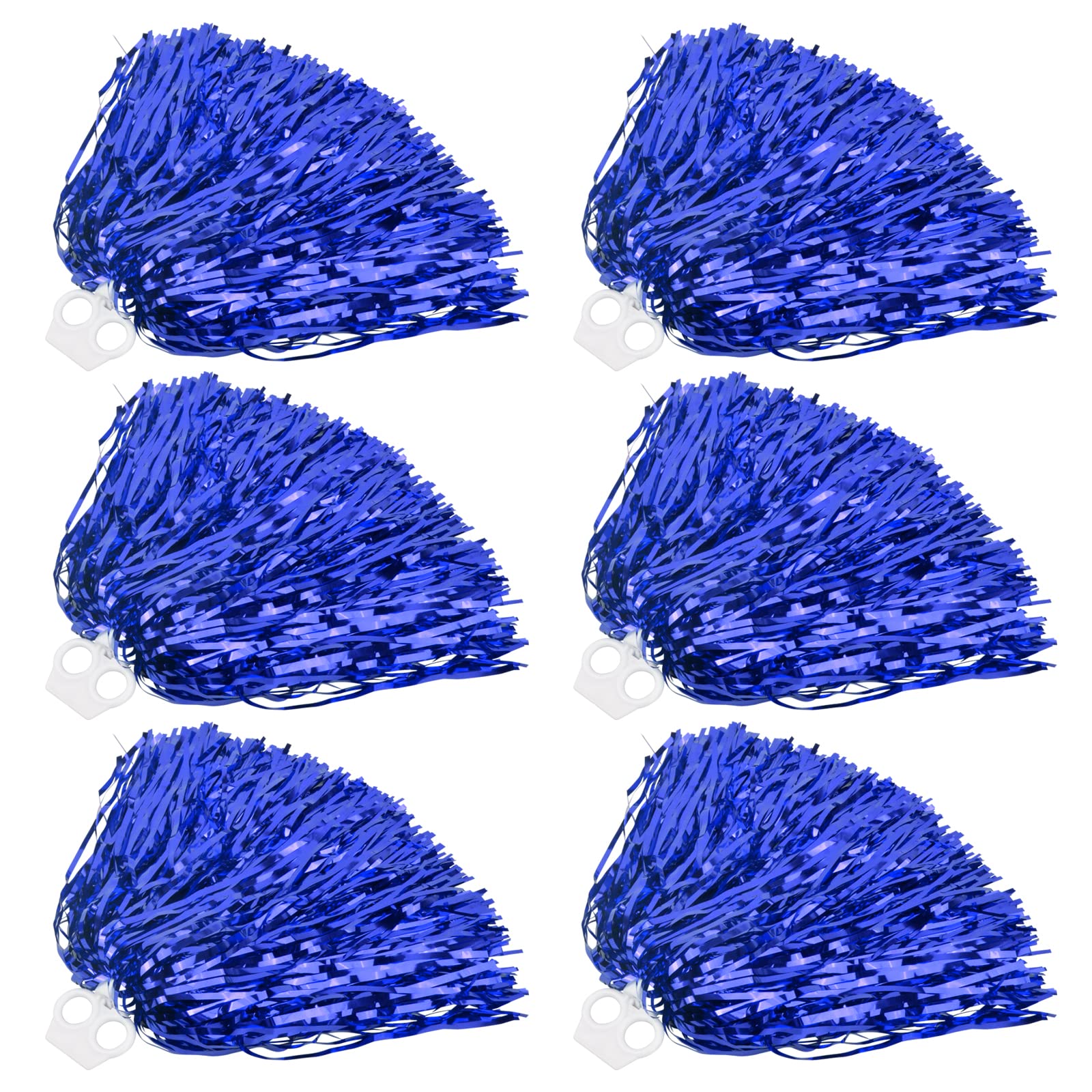 suchkawe 6 Pcs Cheerleading Pom Poms, Cheerleader Cheer Pom Poms Metallic Foil With Plastic Ring for Colleage Sports Team Football Basketball Cheers (Blue)