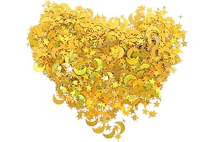 Ciieeo Holographic Star and Moon Confetti 60g Mixed Gold 10mm Table Decor for Birthday, Assorted style