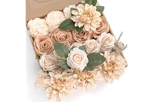 YYHUAWU Artificial Flowers Combo Box Set Gradient Color Flower Leaf with Stems for DIY Wedding Bouquets Centerpieces Baby Shower Party Home Decorations Nude Color