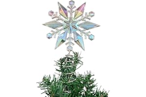 PEPPERLONELY Miniature Iridescent Snowflake Mini Tree Topper Christmas Decorations, 5.5" Wx9 L