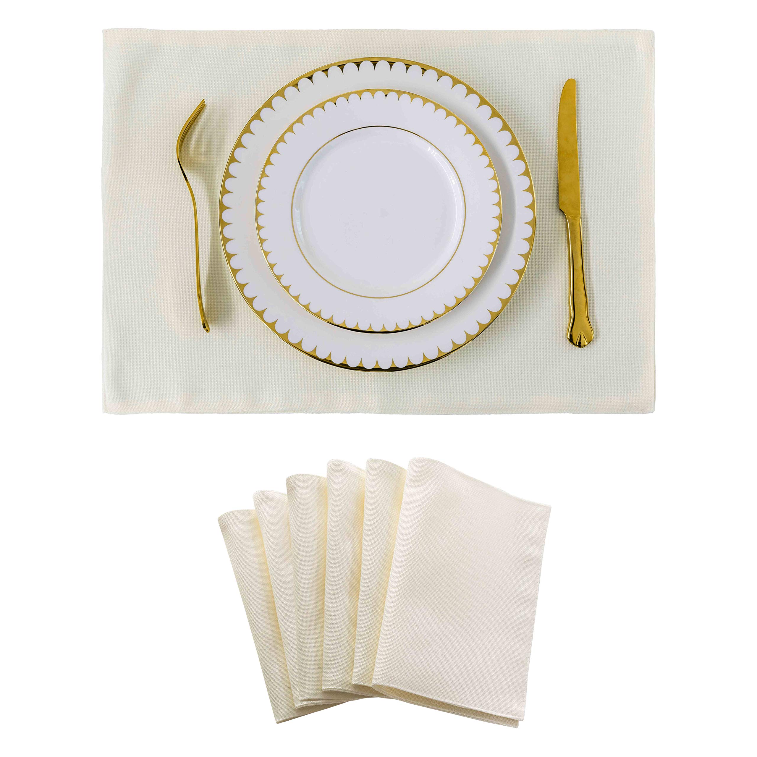Home Brilliant Linen Placemat Set of 6, Heat Resistant Table Mats for Dining/Kitchen Table, Washable Reusable Place Mats for Kids, 33 x 48 cm(13x19 Inch), Cream