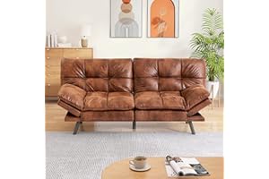 AMICLIBER Memory Foam Faux Leather Futon Sofa Bed Couch,Convertible Futon Sofa Couch,Loveseat Sleeper Sofa Bed,Small Splitback Modern Sofa Bed for Living Room,Office,Apartment,Brown