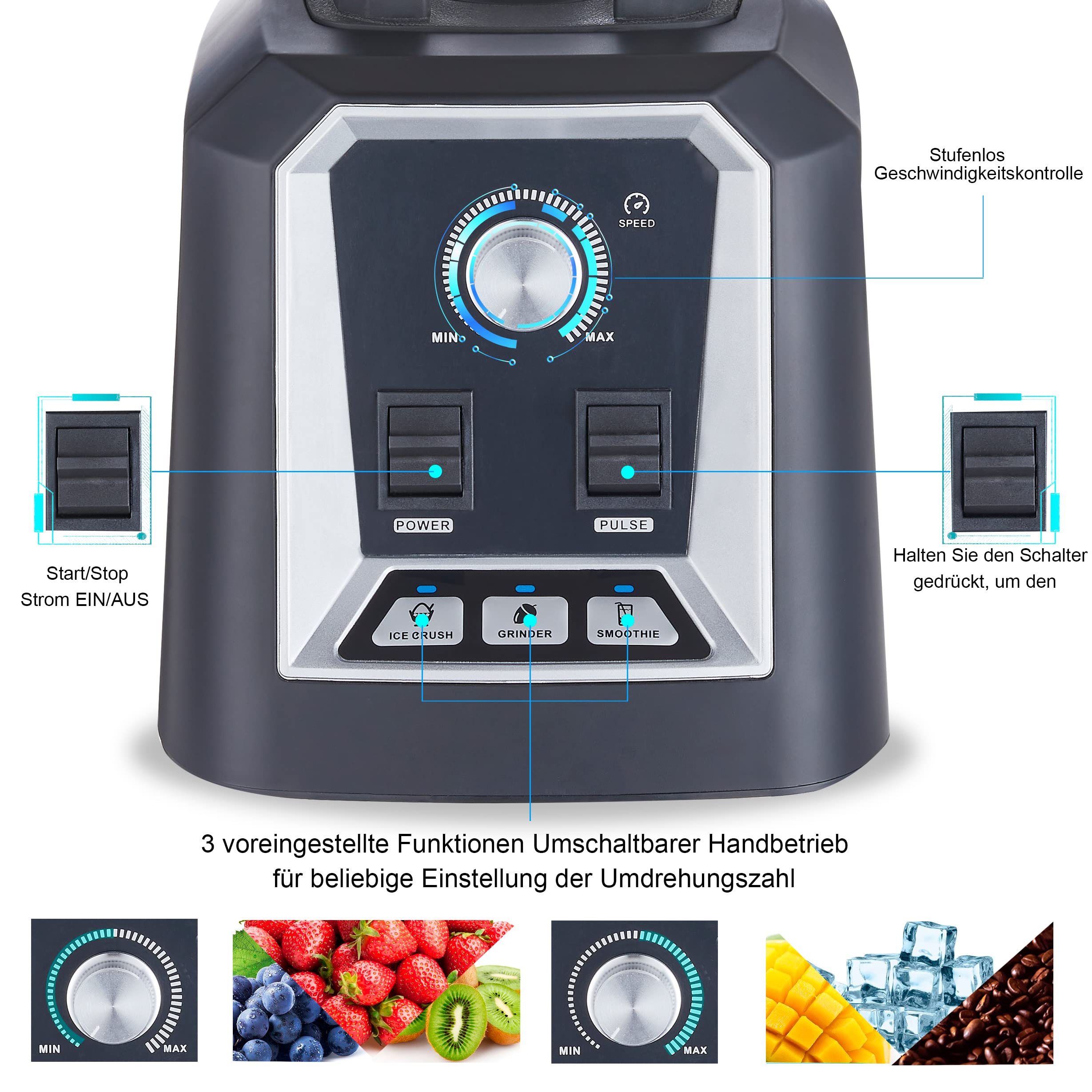 BioloMix Hochleistungsmixer 2200W,Selbstreinigungsfunktion,Standmixer mit 2L Behälter ohne BPA Smoothie Maker (T5600) 3