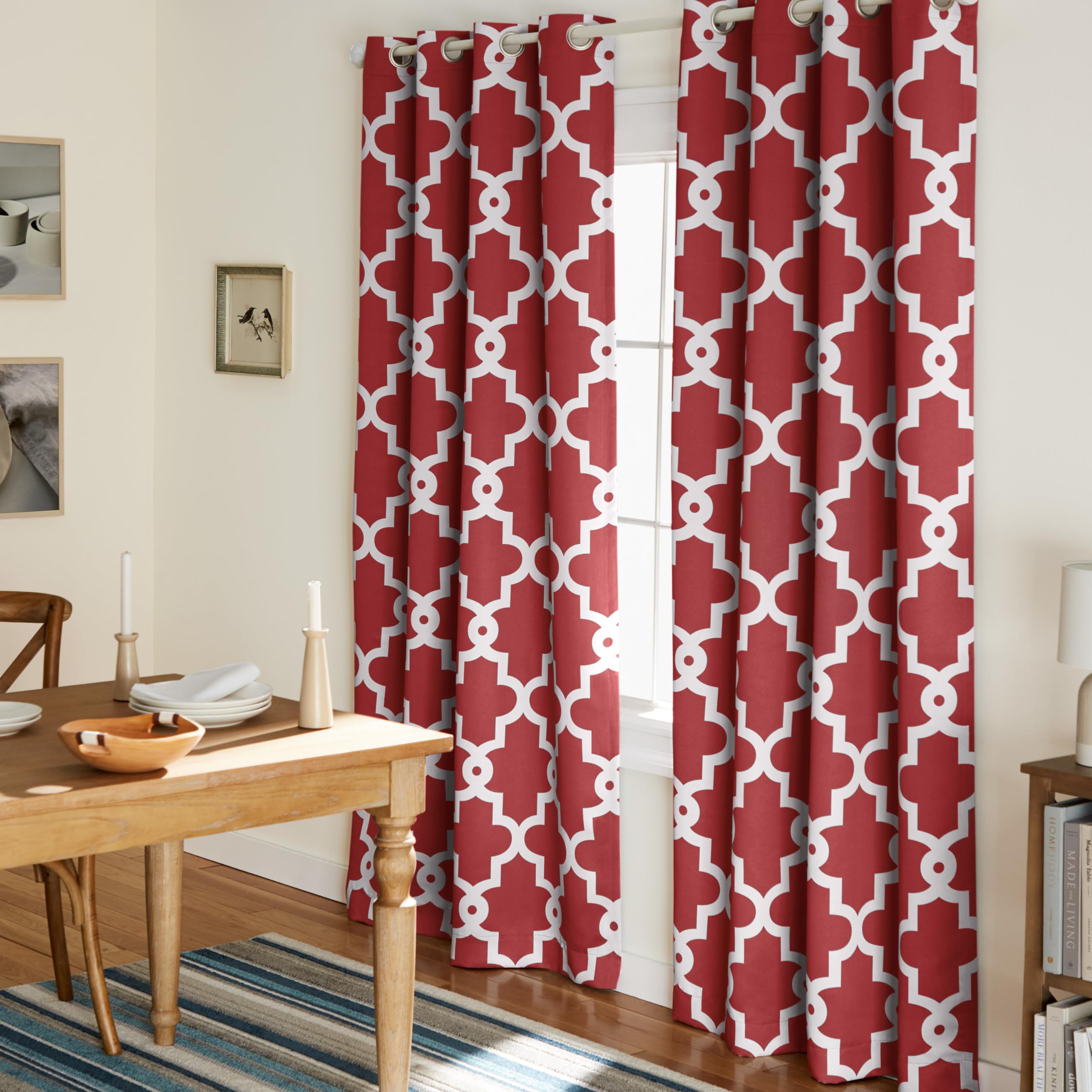 Exclusive Home Curtains Ironwork Woven Blackout Grommet Top Panel Pair, Burgundy, 52x84, 2 Piece — image 1