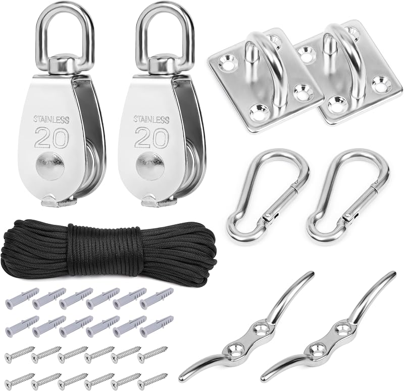 BELLE VOUS M20 Stainless Steel Crane Pulley Block 150kg 330lbs Set