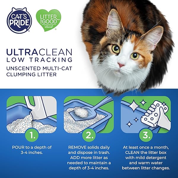 CAT’S PRIDE MAX POWER: ULTRACLEAN LOW TRACKING MULTI-CAT CLUMPING LITTER – KEEPS PAWS & HOME CLEAN – UP TO 10 DAYS OF POWERFUL ODOR CONTROL – 99% DUST FREE – UNSCENTED, 15 POUNDS