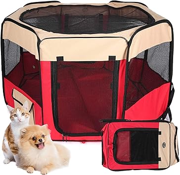Kaka Mall Parc Chiot Chaton Pliable Pour Exterieur Ou Interieur Enclos Chien Chat Rouge Vineux Amazon Fr Animalerie