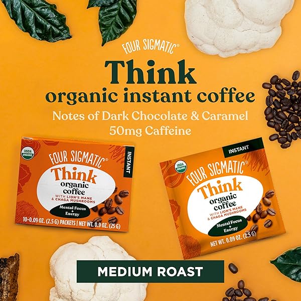 FOUR SIGMATIC FOCUS ORGANIC MUSHROOM COFFEE | INSTANT MUSHROOM COFFEE MIX WITH LION’S MANE, CHAGA AND RHODIOLA FOR BETTER FOCUS AND IMMUNE SUPPORT | 10 PACKETS