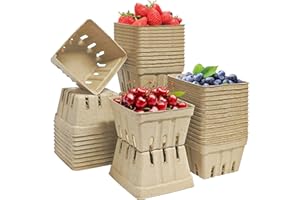 EXJEXJ 30 Pcs Natural Pulp Fiber Berry Basket Small Vented Berry Picking Basket Small Container Holder for Fruits Vegetable Farmer Market Grocery (30)