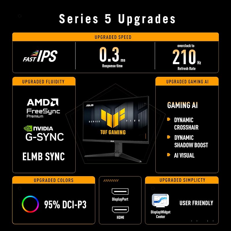 TUF Gaming VG27AQL5A 27 Pouces 1440p 210Hz Écran PC Gamer Fast IPS