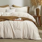 Bailix Muslin Duvet Cover Set Queen Size, 100% Washed Cotton Gauze Duvet Cover for All Seasons, Linen Like, 3 PCS, 1 Fluffy Duvet Cover(90"x90") with 2 Pillow Shams(20"x26"), Beige