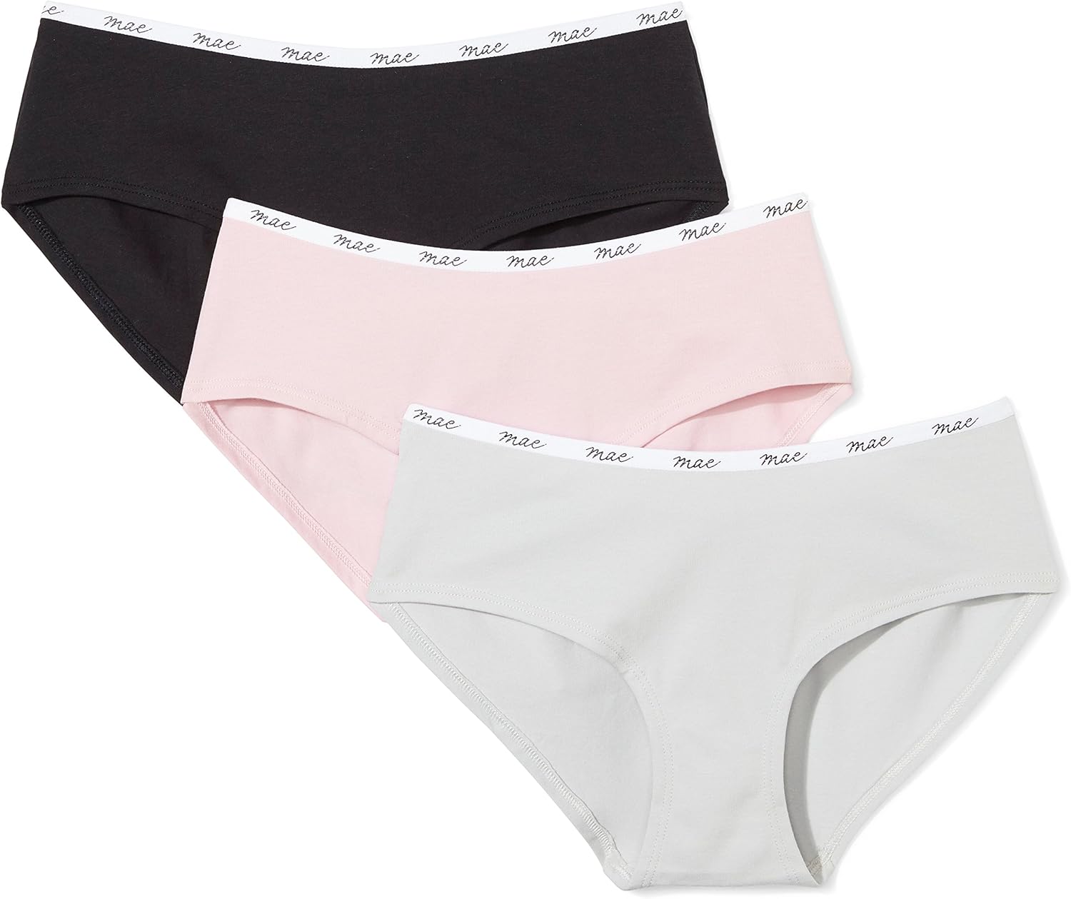  Brand - Mae Women's Logo Elastic Cotton Hipster Underwear, 3 Pack: Clothing