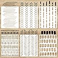 SHYJSHYJ 6 PACK 14'' Modern Geometric Minimalist Boho Lines Herringbone Arrows Brick Wall Stencils for Painting Large Pattern on Wall, Reusable Decorative Template for Scandinavian Painting Wall Décor