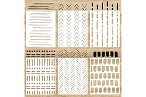 SHYJSHYJ 6 PACK 14'' Modern Geometric Minimalist Boho Lines Herringbone Arrows Brick Wall Stencils for Painting Large Pattern on Wall, Reusable Decorative Template for Scandinavian Painting Wall Décor