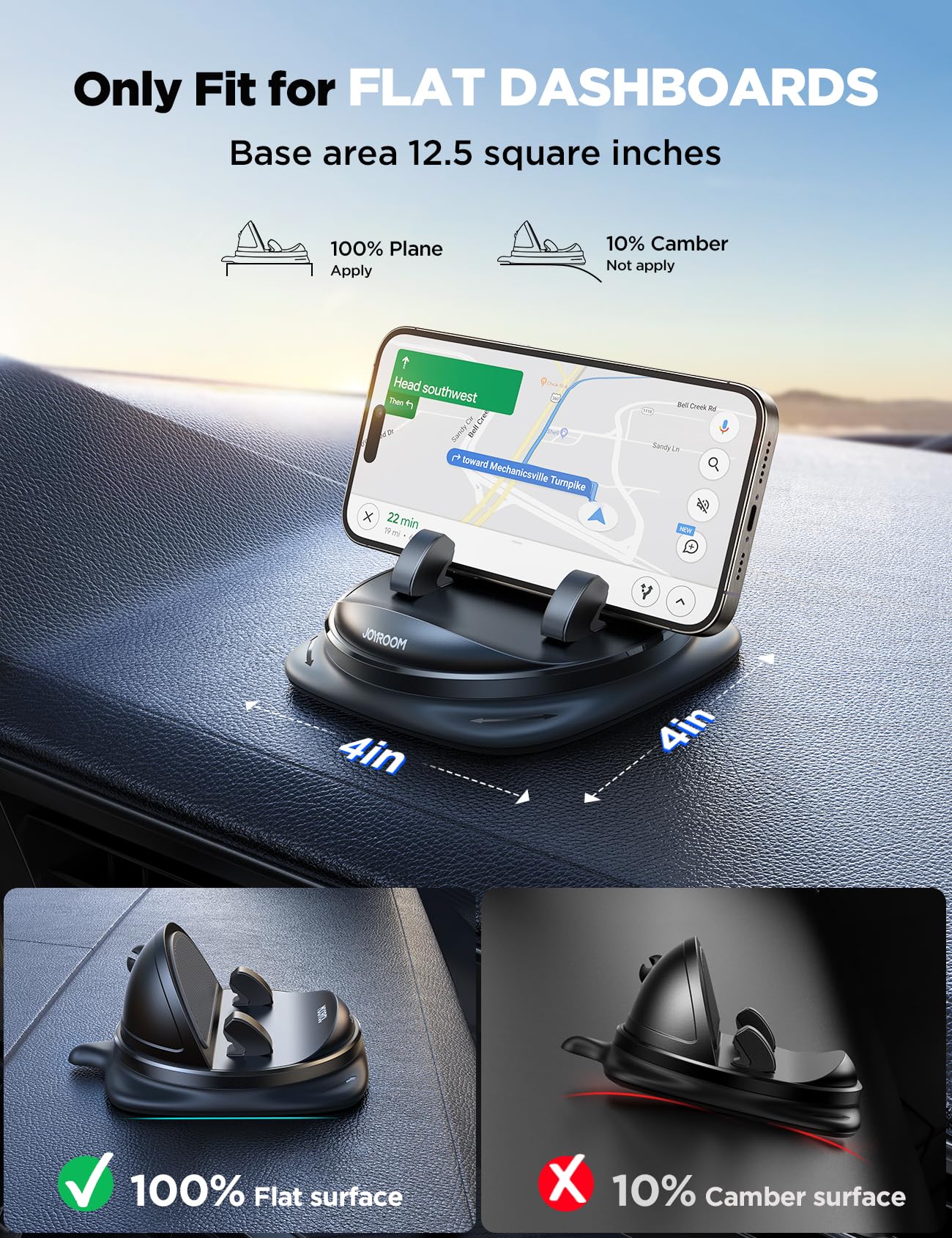 JOYROOM Phone Holders for Your Car, 360° Rotatable Cell Phone Car Mount Adjustable Spring Design Dashboard Phone Mount for Car, One-Hand Operation for iPhone 16 pro Samsung S25 All 4-7