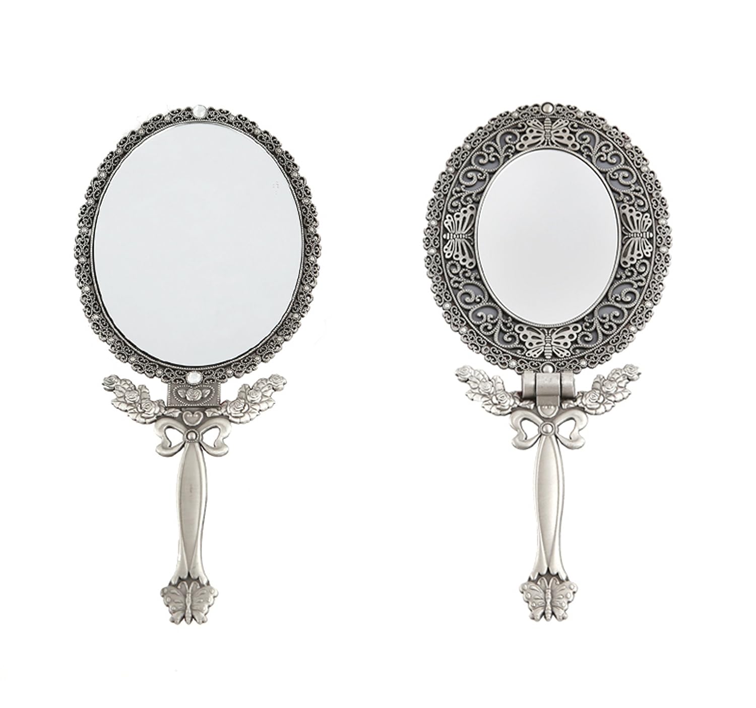 Butterfly Designed Double Sided Magnification Hand Held Makeup Metal