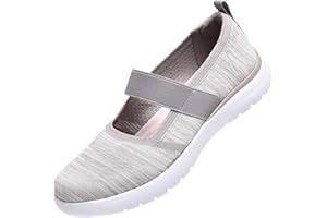 HONHOLD Women Mary Jane Shoes Slip On Walking Flats Comfortable Dressy Knit Washable Casual Nurse Shoe with Arch Support