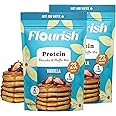 Flourish Protein Pancake & Waffle Mix, with Whey Protein & Flax Seed, No Added Sugar, High in Protein & Fiber - Just Add Water - Vanilla Flavour, 430g (2 Pack) - Made in Canada