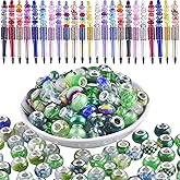 Large Hole Beads for Jewelry Making 120pcs 14mm Large Hole Murano Beads for Pens European lampwork Bead for Beadable Pens Spacer Bead Bulk for Crafts Garden Stakes Green Mix
