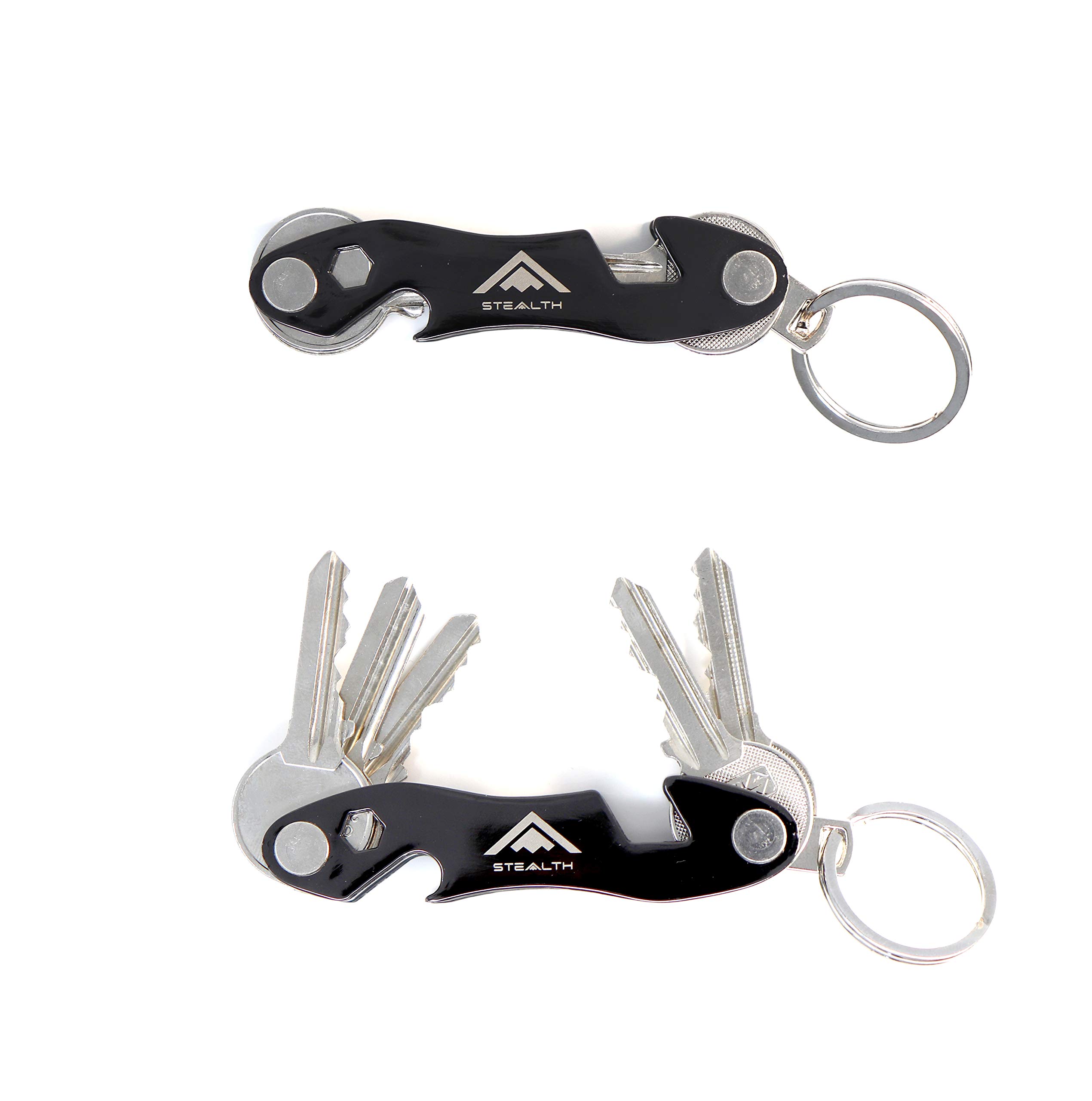 Stealth Pocket Key Holder Organiser - Premium Compact Minimalist Keys Organizer and Bottle Opener - Smart Keyring Storage Accessory Multitool and Security with Gift Box (Gunmetal Grey M2)