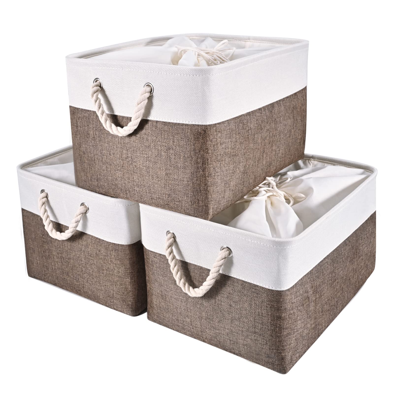 Photo 1 of ** ONLY 1*-*
HOdo Home 15.8×11.8×9.5In/3PCS Fabric Storage Bin with Drawstring Closure and 2 Bold Handles, Collapsible Large Canvas Storage Baskets for Organizing Shelf Nursery Home Closet (Brown)