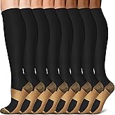 Sooverki Copper Compression Socks for Men & Women 8 Pack 15-20mmHg - Knee High Stockings Best Support for Running Athletic