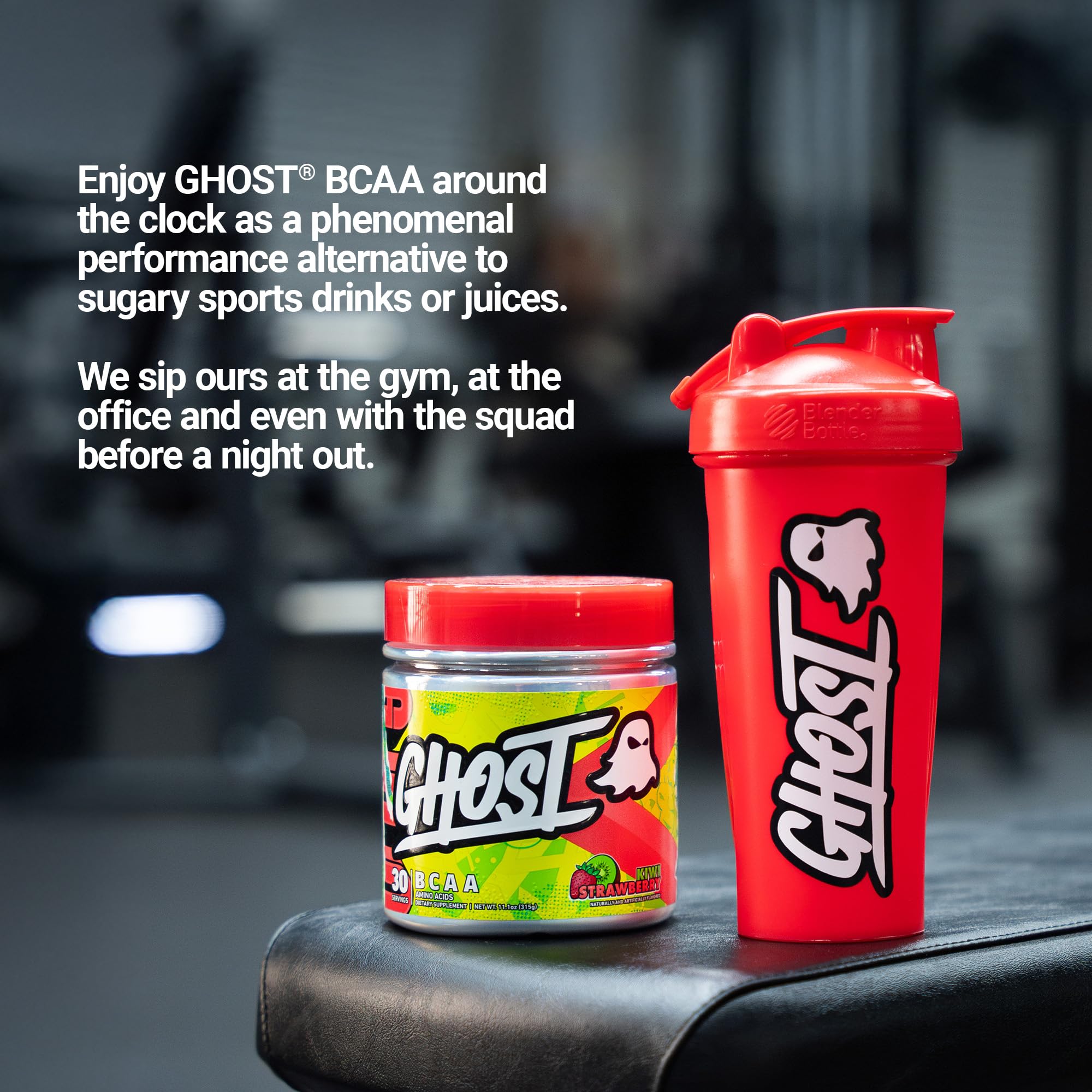 GHOST BCAA Powder Amino Acids Supplement, Kiwi Strawberry - 30 Servings - Sugar-Free Intra, Post & Pre Workout Amino Powder & Recovery Drink, 7G BCAA