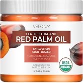 velona USDA Organic Red Palm Oil - 16 fl oz, Virgin, Cold Pressed, In Jar | Extra Virgin Multi-Purpose Oil for Cooking, Cosmetics &amp; Personal Care