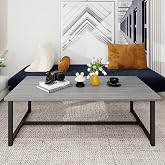 JUISSANO Farmhouse Coffee Table for Living Room,Rectangular Center Table | Living Room Table,Wooden Tabletop with Metal Frame,Mid Century Modern Cocktail Table,Easy Assembly,Wood Coffee Table,Grey