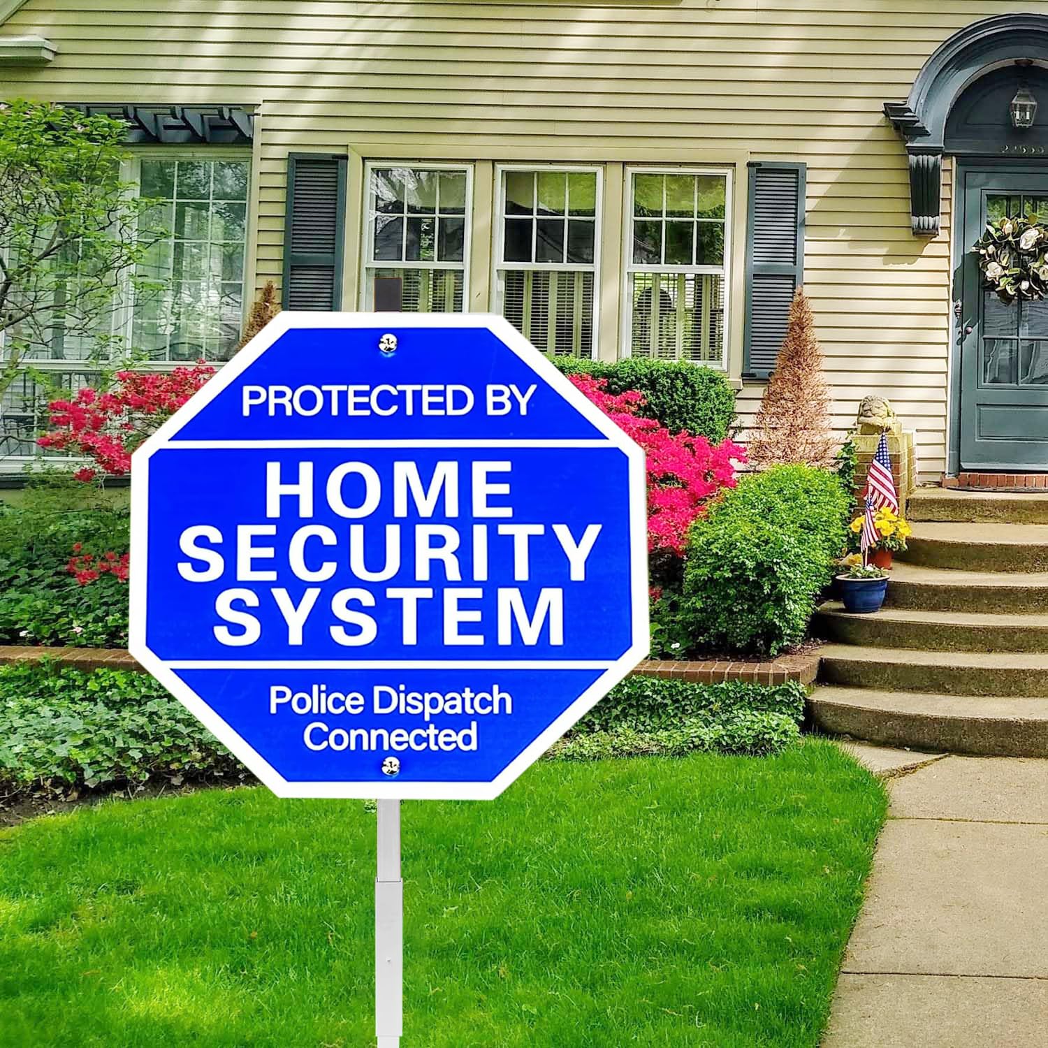 Protected By Home Security System Yard Sign-100% Aluminum Heavy Duty Police Dispatch Connected Warning Sign UV Protected With Ground Stake 28