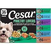 Cesar Wet Dog Food, Poultry Lovers Variety Pack, 3.5 oz, 36 Count | Real poultry #1 ingredient, no fillers or artificial flavors, easy-to-digest, slow-cooked tender texture, easy peel trays