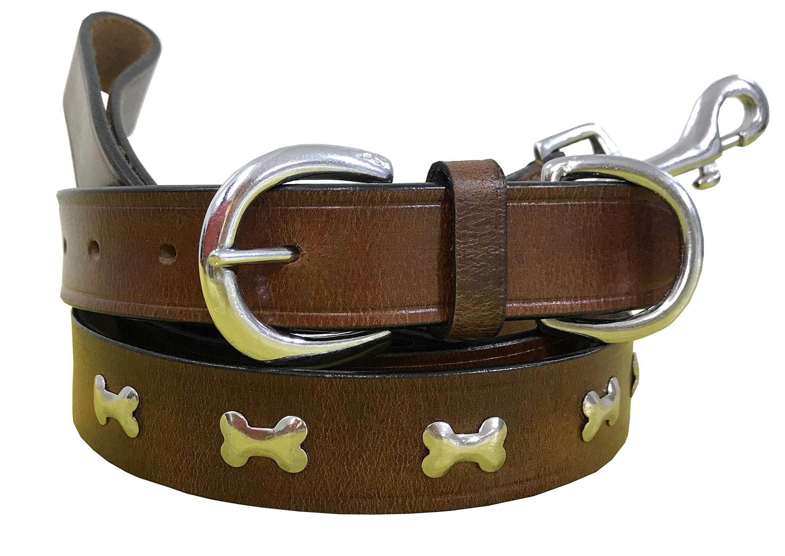 BRADLEY CROMPTON Genuine Leather Matching Pair Dog Collar and Lead Set S