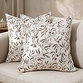 makkey Throw Pillow Covers Set of 2 20x20 Fall Farmhouse Neutral Floral Pillow Covers Square Decorative for Sofa Bed Living Room Home, Red Cherry