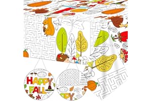 Qyeahkj Giant Thanksgiving Fall Coloring Tablecloth Huge Autumn World Posters Large Color-in Paper Poster Table Cover Arts and Crafts