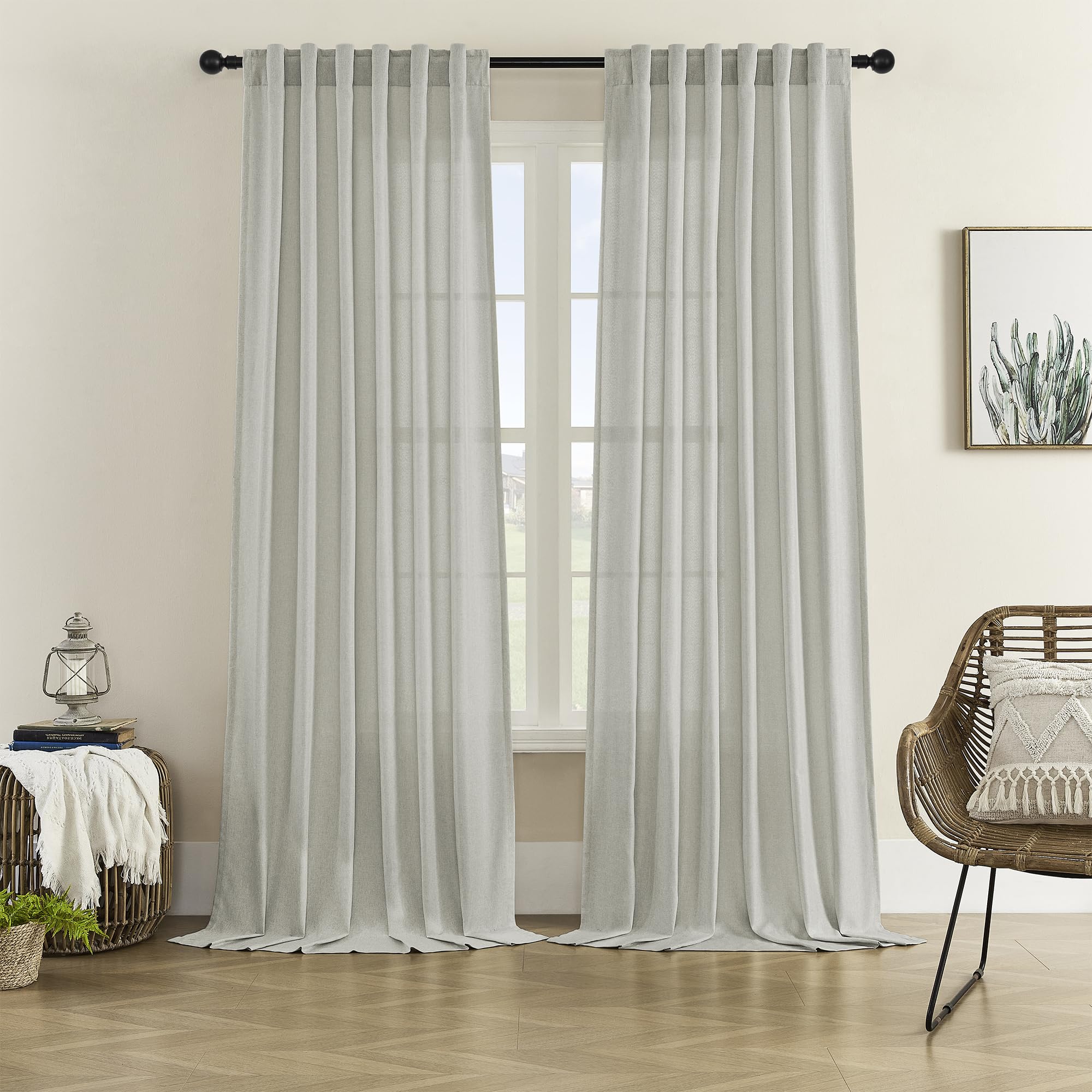 Photo 1 of Natural Linen Room Divider Curtains for Bedroom, Rod Pocket & Back Tab Flax Linen Burlap Semi Sheer Window Drapes Privacy with Light Filtering for Patio Door, W70 x L84, Light Grey, 2 Pieces