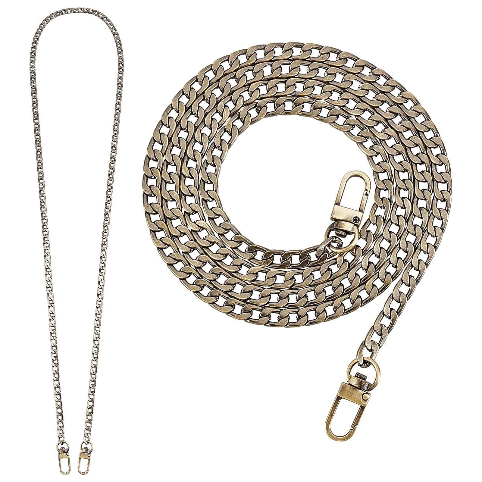 PandaHall Elite 2 Strands 120cm Iron Flat Chain Strap Handbag Chains Accessories Purse Straps Shoulder Cross Body Replacement Straps with Swivel Buckles, Antique Bronze