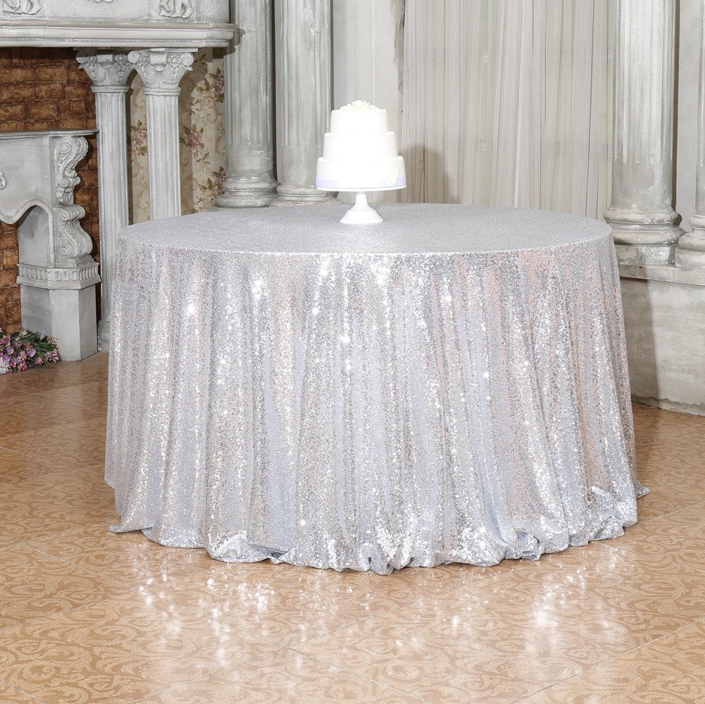 PartyDelight Sequin Tablecloth, Round, 70", Silver 743790196569 eBay